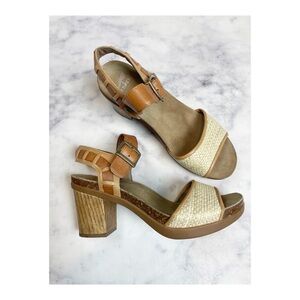 Dansko Debbie Raffia + Tan Leather Block Heel Comfort Sandals  Sz 38